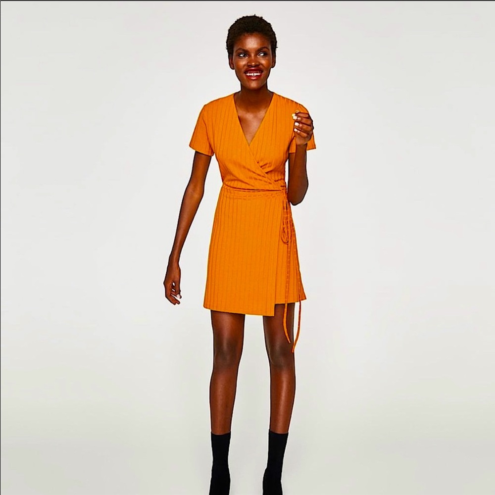 Zara Mustard Yellow Wrap Dress